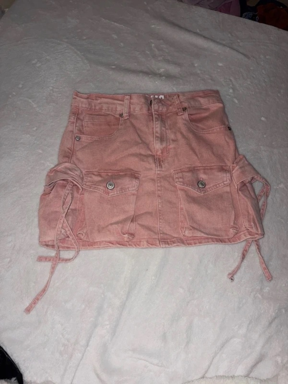Pink Utility Pocket Mini Skirt with Side Ties